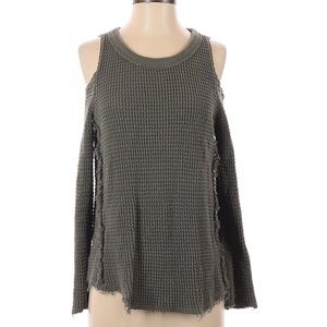 Free People Cold- Shoulder Pullover Waffle Sweater